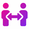 icon of two people with an arrow between them to signal a safe distance between them