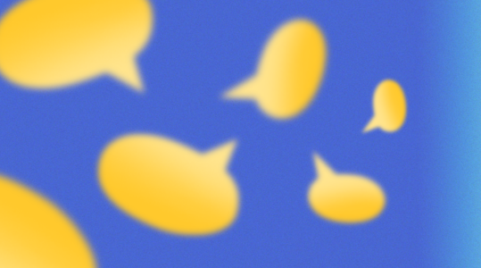 An illustration of yellow speech bubbles over a blue background