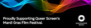 Advertising for Macquarie Bank. Text reads: Proudly Supporting Queer Screen's Mardi Gras Film Festival.