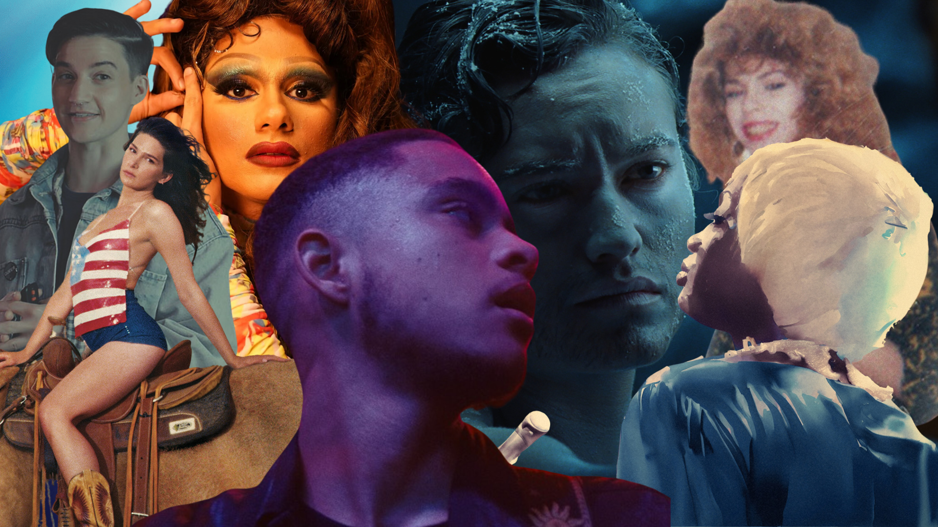 A collage of images from films mentioned in the blog below: Desire Lines, National Anthem, Layla, We Forgot to Break Up, I'm Your Venus, Any Other Way: The Jackie Shane Story and Skin, from Trans & Gender Diverse Shorts