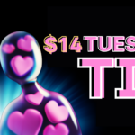 Two figures covered in Love Hearts with $14 Tuesday Tix On The Right