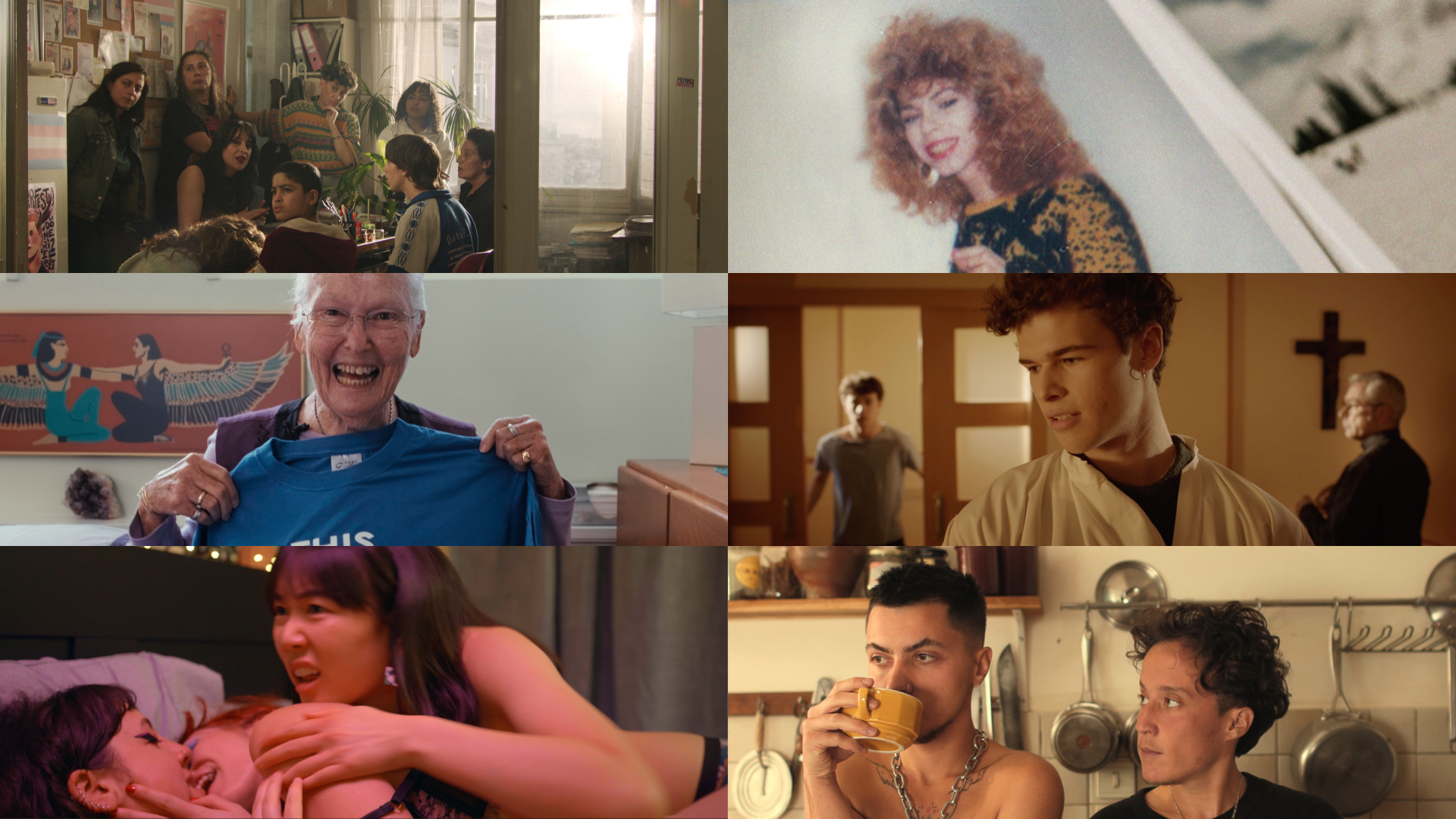 A collage of images from the Audience Award winners: Crossing, I'm Your Venus, Old Lesbians, Body of Christ, Baby Gay and Boys in the Water